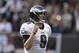 Philadelphia Eagles quarterback Nick Foles celebrates after throwing a touchdown pass to wide receiver Riley Cooper during the third quarter of an NFL football game against the Oakland Raiders in Oakland, Calif., Sunday, Nov. 3, 2013. (AP Photo/Ben Margot)