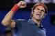 Roger Federer of Switzerland celebrates after defeating Andy Murray of Britain during their quarterfinal at the Australian Open tennis championship in Melbourne, Australia, Wednesday, Jan. 22, 2014.(AP Photo/Rick Rycroft)