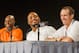 Pro Football Hall of Famer Jerry Rice, (L-R) Robert Quinn, defensive end for the St. Louis Rams, and Drew Brees, quarterback for the New Orleans Saints, answer questions at a news conference for the NFL Pro Bowl Draft, Tuesday, Jan. 21, 2014, Kapolei, Hawaii. (AP Photo/Marco Garcia)