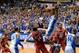 DURHAM, NC - JANUARY 18: Jabari Parker #1 of the Duke Blue Devils dunks over Jordan Vandenberg #14 of the North Carolina State Wolfpack during their game at Cameron Indoor Stadium on January 18, 2014 in Durham, North Carolina. Duke won 95-60. (Photo by Grant Halverson/Getty Images)