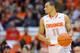 SYRACUSE, NY - DECEMBER 03: Tyler Ennis #11 of the Syracuse Orange controls the ball against the Indiana Hoosiers during the second half at the Carrier Dome on December 3, 2013 in Syracuse, New York. Syracuse defeated Indiana 69-52. (Photo by Rich Barnes/Getty Images)