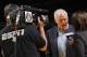 OAKLAND, CA - FEBRUARY 22: Head Coach Gregg Popovich of the San Antonio Spurs gets interviewed by ESPN reporter Lisa Salters in a game against the Golden State Warriors on February 22, 2013 at Oracle Arena in Oakland, California. NOTE TO USER: User expressly acknowledges and agrees that, by downloading and or using this photograph, user is consenting to the terms and conditions of Getty Images License Agreement. Mandatory Copyright Notice: Copyright 2013 NBAE (Photo by Rocky Widner/NBAE via Getty Images)