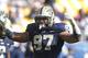 Pittsburgh defensive lineman Aaron Donald (97) plays in an NCAA football game between Pittsburgh and Virginia on Saturday, Sept. 28, 2013 in Pittsburgh. (AP Photo/Keith Srakocic)