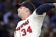 Atlanta Braves pitcher during Eric O'Flaherty pitches the ninth inning of a baseball game against the Chicago Cubs on Saturday, April 6, 2013, in Atlanta. (AP Photo/Butch Dill)