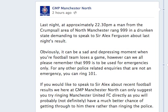 Drunk Manchester United Fan Rings 999 to Talk to Sir Alex Ferguson After Defeat