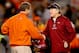 COLUMBIA, SC - NOVEMBER 30: (L-R) Head coach Dabo Swinney of the Clemson Tigers talks to head coach Steve Spurrier of the South Carolina Gamecocks before their game at Williams-Brice Stadium on November 30, 2013 in Columbia, South Carolina. (Photo by Streeter Lecka/Getty Images)