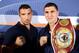 German professional boxers Firat Arslan, left, and Marco Huck pose during a press conference in Stuttgart, Germany, Thursday July 18, 2013. Marco Huck will try to defend his WBO world cruiserweight championship title against Firat Arslan on Sept. 14, 2013. in Stuttgart (AP Photo/dpa, Bernd Weissbrod)