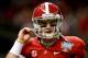 Jan 2, 2014; New Orleans, LA, USA; Alabama Crimson Tide quarterback AJ McCarron (10) prior to kickoff of a game against the Oklahoma Sooners at the Mercedes-Benz Superdome. Mandatory Credit: Derick E. Hingle-USA TODAY Sports