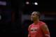 Oct 16, 2013; Houston, TX, USA; Houston Rockets center Dwight Howard (12) warms up against the Orlando Magic during the first half at Toyota Center. Mandatory Credit: Thomas Campbell-USA TODAY Sports