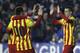 Barcelona's Cristian Tello, right, is congratulated by teammate Lionel Messi from Argentina after scoring a goal against Levante during their la Copa del Rey soccer match at the Ciutat de Valencia stadium in Valencia, Spain, Wednesday Jan. 22, 2014. (AP Photo/Alberto Saiz)