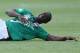 ADELAIDE, AUSTRALIA - NOVEMBER 09: Emile Heskey of the Jets is tackled during the round five A-League match between Adelaide United and the Newcastle Jets at Coopers Stadium on November 9, 2013 in Adelaide, Australia. (Photo by Morne de Klerk/Getty Images)