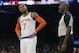 New York Knicks' Carmelo Anthony (7) argues a call with referee Haywoode Workman during the first half of an NBA basketball game, Friday, Jan. 17, 2014, in New York. (AP Photo/Frank Franklin II)