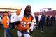 DENVER, CO - JANUARY 19: Julius Thomas #80 of the Denver Broncos celebrates their 26 to 16 win over the New England Patriots during the AFC Championship game at Sports Authority Field at Mile High on January 19, 2014 in Denver, Colorado. (Photo by Justin Edmonds/Getty Images)