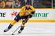 NASHVILLE, TN - JANUARY 14: Seth Jones #3 of the Nashville Predators skates against the Calgary Flames at Bridgestone Arena on January 14, 2014 in Nashville, Tennessee. (Photo by John Russell/NHLI via Getty Images)