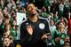 BOSTON, MA - JANUARY 26: Paul Pierce #34 of the Brooklyn Nets looks up at the video tribute during a time out against the Boston Celtics on January 26, 2014 at the TD Garden in Boston, Massachusetts. NOTE TO USER: User expressly acknowledges and agrees that, by downloading and or using this photograph, User is consenting to the terms and conditions of the Getty Images License Agreement. Mandatory Copyright Notice: Copyright 2014 NBAE (Photo by Steve Babineau/NBAE via Getty Images)