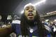 Richard Sherman de los Seahawks de Seattle celebra luego de la victoria en la final de la Conferencia Nacional ante los 49ers de San Francisco el domingo 19 de enero 2014. (AP Foto/Elaine Thompson)