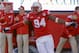 Nebraska defensive end Avery Moss (94) celebrates an interception and touchdown in the second half of an NCAA college football game against Northwestern in Lincoln, Neb., Saturday, Nov. 2, 2013. Nebraska won 27-24. (AP Photo/Nati Harnik)