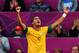 MANCHESTER, ENGLAND - AUGUST 07: Romulo of Brazil celebrates after scoring during the Men's Football Semi Final match between Korea and Brazil, on Day 11 of the London 2012 Olympic Games at Old Trafford on August 7, 2012 in Manchester, England. (Photo by Stanley Chou/Getty Images)