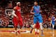 MIAMI, FL - DECEMBER 25: Kevin Durant #35 of the Oklahoma City Thunder and LeBron James #6 of the Miami Heat wait to resume play during a Christmas Day game on December 25, 2012 at American Airlines Arena in Miami, Florida. NOTE TO USER: User expressly acknowledges and agrees that, by downloading and/or using this photograph, user is consenting to the terms and conditions of the Getty Images License Agreement. Mandatory copyright notice: Copyright NBAE 2012 (Photo by Issac Baldizon/NBAE via Getty Images)