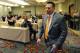 University of Tennessee head football coach Butch Jones is introduced before speaking at a legislative planning session sponsored by The Associated Press and the Tennessee Press Association on Thursday, Feb. 6, 2014, in Nashville, Tenn. Jones was the recipient of the Tennessee Press association Headliner of the Year Award. (AP Photo/Mark Zaleski)