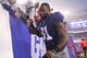 New York Giants' Justin Tuck (91) greets fans as he leaves the field after an NFL football game against the Washington Redskins Sunday, Dec. 29, 2013, in East Rutherford, N.J. The Giants won the game 20-6. (AP Photo/Peter Morgan)