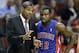 Detroit Pistons head coach Maurice Cheeks, left, talks with guard Will Bynum during the first half of an NBA preseason basketball game against the Chicago Bulls in Chicago on Wednesday, Oct. 16, 2013. (AP Photo/Nam Y. Huh)