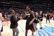 LOS ANGELES, CA - FEBRUARY 5: Chris Paul #3 of the Los Angeles Clippers congratulates LeBron James #6 of the Miami Heat following their game at Staples Center on February 5, 2014 in Los Angeles, California. NOTE TO USER: User expressly acknowledges and agrees that, by downloading and/or using this Photograph, user is consenting to the terms and conditions of the Getty Images License Agreement. Mandatory Copyright Notice: Copyright 2014 NBAE (Photo by Andrew D. Bernstein/NBAE via Getty Images)