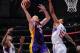 LOS ANGELES, CA - JANUARY 10: Chris Kaman #9 of the Los Angeles Lakers shoots against Ryan Hollins #15 of the Los Angeles Clippers at STAPLES Center on January 10, 2014 in Los Angeles, California. NOTE TO USER: User expressly acknowledges and agrees that, by downloading and/or using this Photograph, user is consenting to the terms and conditions of the Getty Images License Agreement. Mandatory Copyright Notice: Copyright 2014 NBAE (Photo by Andrew D. Bernstein/NBAE via Getty Images)