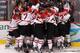 VANCOUVER, BC - FEBRUARY 28: Team Canada celebrate after Sidney Crosby (obscured) #87 of Canada scored the match-winning goal in overtime during the ice hockey men's gold medal game between USA and Canada on day 17 of the Vancouver 2010 Winter Olympics at Canada Hockey Place on February 28, 2010 in Vancouver, Canada. Canada defeated USA 3-2. (Photo by Alex Livesey/Getty Images)