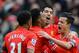 LIVERPOOL, ENGLAND - FEBRUARY 08: Daniel Sturridge of Liverpool celebrates with his team-mates after scoring the fourth goal during the Barclays Premier League match between Liverpool and Arsenal at Anfield on February 8, 2014 in Liverpool, England. (Photo by Michael Regan/Getty Images)