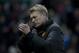 Manchester United's manager David Moyes applauds supporters after his team's 2-1 loss at Stoke in their English Premier League soccer match at the Britannia Stadium, Stoke, England, Saturday Feb. 1, 2014. (AP Photo/Jon Super)