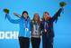 SOCHI, RUSSIA - FEBRUARY 09: (L-R) Silver medalist Enni Rukajarvi of Finland, gold medalist Jamie Anderson of the United States and bronze medalist Jenny Jones of Great Britain pose on the podium during the medal ceremony for the Women's Snowboard Slopestyle Finals on day 2 of the Sochi 2014 Winter Olympics at Medals Plaza on February 9, 2014 in Sochi, . (Photo by Streeter Lecka/Getty Images)