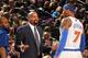 NEW YORK, NY - FEBRUARY 2: Carmelo Anthony #7 of the New York Knicks talks to Head Coach Mike Woodson during the game against the Sacramento Kings on February 2, 2013 at Madison Square Garden in New York City. NOTE TO USER: User expressly acknowledges and agrees that, by downloading and or using this photograph, User is consenting to the terms and conditions of the Getty Images License Agreement. Mandatory Copyright Notice: Copyright 2013 NBAE (Photo by Nathaniel S. Butler/NBAE via Getty Images)