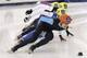 FILE - In this Jan. 5, 2014, file phot, J.R. Celski leads the pack as he competes in the men's 1,000-meter race at the U.S. Olympic short track speedskating trials in Kearns, Utah. The 23-year-old from Federal Way, Wash., will compete at his second Olympics, looking to add to the pair of bronze medals he won at the 2010 Vancouver Games. (AP Photo/Rick Bowmer, File)