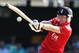 England's Eoin Morgan plays a shot against Australia during their second One Day International cricket match at the Gabba cricket ground in Brisbane, Australia, Friday, Jan. 17, 2014. (AP Photo/Tertius Pickard)