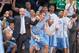 Feb 8, 2014; South Bend, IN, USA; North Carolina Tar Heels head coach Roy Williams and the North Carolina bench react in the first half against the Notre Dame Fighting Irish at the Purcell Pavilion. Mandatory Credit: Matt Cashore-USA TODAY Sports