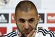 Real Madrid's Karim Benzema from France gestures during a press conference on the 2014 soccer World Cup in Madrid, Spain, Sunday, Dec. 8, 2013. (AP Photo/Andres Kudacki)
