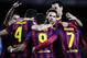 FC Barcelona's celebrate Alexis Sanchez's goal during a Copa del Rey soccer match against Real Sociedad at the Camp Nou stadium in Barcelona, Spain, Wednesday, Feb. 5, 2014. (AP Photo/Manu Fernandez)