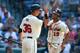 ATLANTA, GA - JUNE 30: Andrelton Simmons #19 of the Atlanta Braves celebrates with Mike Minor #36 after scoring in the fourth inning against the Washington Nationals at Turner Field on June 30, 2012 in Atlanta, Georgia. (Photo by Kevin C. Cox/Getty Images)