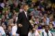Boston Celtics head coach Brad Stevens gestures from the bench during the first half of an NBA basketball game against the Sacramento Kings, Friday, Feb. 7, 2014 in Boston. (AP Photo/Mary Schwalm)