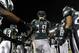 Philadelphia Eagles wide receiver Jeremy Maclin (18) is greeted by team mates during introductions before an NFL football game against the Cincinnati Bengals, Thursday, Dec. 13, 2012, in Philadelphia. (AP Photo/Michael Perez)
