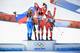 SOCHI, RUSSIA - FEBRUARY 12: (L-R) Gold medalist Tina Maze of Slovenia, gold medalist Dominique Gisin of Switzerland and bronze medalist Lara Gut of Switzerland celebrate on the podium during the flower ceremony for during the Alpine Skiing Women's Downhill on day 5 of the Sochi 2014 Winter Olympics at Rosa Khutor Alpine Center on February 12, 2014 in Sochi, Russia. (Photo by Richard Heathcote/Getty Images)