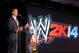 IMAGE DISTRIBUTED FOR 2K - WWE Chairman and CEO Mr. McMahon welcomes guests to the WWE 2K14 press event, on Saturday, Aug. 17, 2013 in Los Angeles. (Photo by Casey Rodgers/Invision for 2K/AP Images)