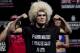 Fighter Khabib Nurmagomedov from the US gestures as he weighs-in for the Ultimate Fighting Championship, UFC, in Sao Paulo, Brazil, Friday, Jan. 18, 2013. Nurmagomedov will compete in UFC in Sao Paulo on Jan. 19. (AP Photo/Andre Penner)