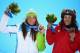 SOCHI, RUSSIA - FEBRUARY 12: (L-R) Joint gold medalists Tina Maze of Slovenia and Dominique Gisin of Switzerland celebrate during the medal ceremony for the for the Alpine Skiing Women's Downhill on day five of the Sochi 2014 Winter Olympics at Medals Plaza on February 12, 2014 in Sochi, Russia. (Photo by Paul Gilham/Getty Images)