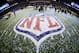 The field and NFL logo are covered with confetti after the NFL Super Bowl XLVIII football game between the Seattle Seahawks and the Denver Broncos Sunday, Feb. 2, 2014, in East Rutherford, N.J. The Seahawks won 43-8. (AP Photo/Mark Humphrey)