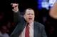 Chicago Bulls' Tom Thibodeau yells during the first half of an NBA basketball game against the Los Angeles Lakers in Los Angeles, Sunday, Feb. 9, 2014. (AP Photo/Chris Carlson)