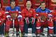 SOCHI, RUSSIA - FEBRUARY 10: (L-R) Alex Ovechkin #8, Head coach Zinetula Bilyaletdinov, and Pavel Datsyuk #13 of the Russian Federation pose during a team photo session on day three of the Sochi 2014 Winter Olympics at Bolshoy Arena on February 10, 2014 in Sochi, Russia. (Photo by Bruce Bennett/Getty Images)
