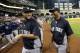 New York Yankees' Derek Jeter, left, and Mariano Rivera leave the field after a baseball game against the Houston Astros Saturday, Sept. 28, 2013, in Houston. (AP Photo/David J. Phillip)