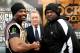 LONDON, ENGLAND - FEBRUARY 13: American boxer Kevin Johnson (R) attends a press conference to announce his upcoming International Heavyweight bout with Great Britain's Dereck Chisora (L) on February 13, 2014 in London, England. (Photo by Scott Heavey/Getty Images)